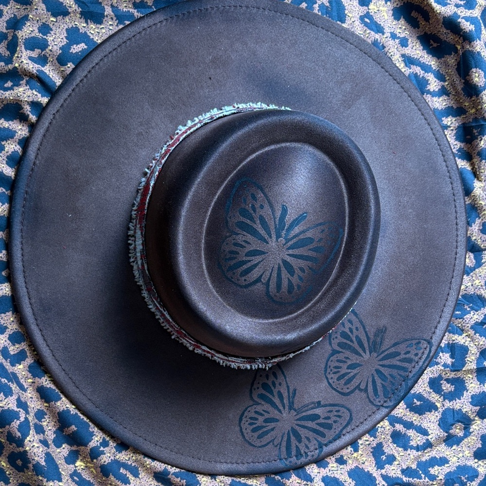 Brown Hat with Butterfly Design